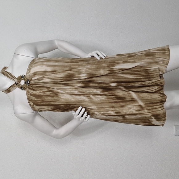Alice + Olivia Cream Green Mobwife Party Silk Designer Ring Halter Dress Size L - Picture 1 of 9